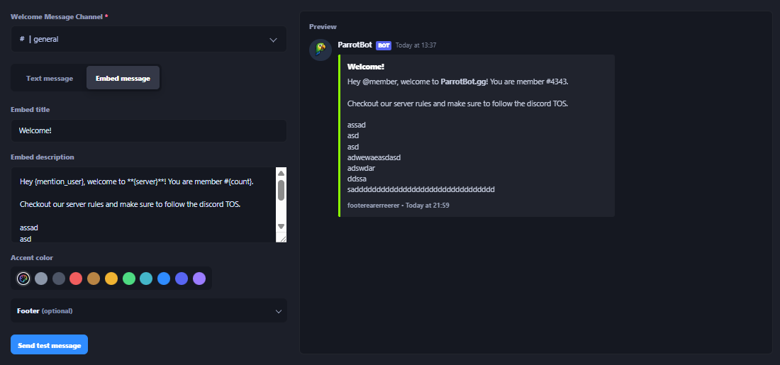 ParrotBot free core features showcase